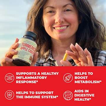 Turmeric Supplement and Organic Apple Cider Vinegar Capsules with Ginger for Joint Health, Metabolic...