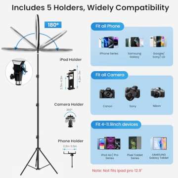 22'' Ring Light with 75'' Tripod Stand, LED Display/2 USB Ports/6500K Dimmable Ring Light for ipad Phone Holder for Tattoo Lash Live Makeup Video Recording TikTok Barber Stylist Photography