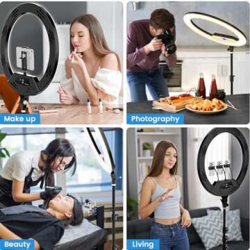 22'' Ring Light with 75'' Tripod Stand, LED Display/2 USB Ports/6500K Dimmable Ring Light for ipad Phone Holder for Tattoo Lash Live Makeup Video Recording TikTok Barber Stylist Photography