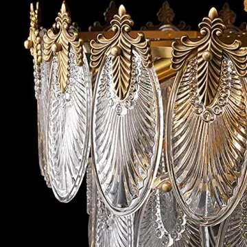 FanErsai Modern Crystal Chandelier Golden Vintage Pendant Lighting with Leaf Crystal Drum 8-Light Fr...