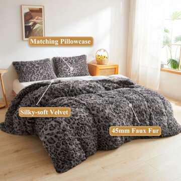 XeGe Cheetah Print Fluffy Faux Fur Duvet Cover Set, 3 Pieces Soft Plush Shaggy Fuzzy Bedding Set(1 F...