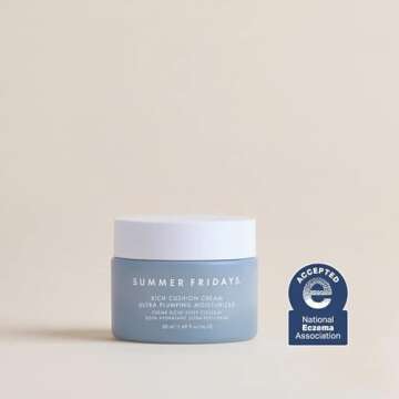 Summer Fridays Rich Cushion Face Cream - Ultra Plumping Barrier Repair Cream + Makeup Primer - Infuses Skin with Rich Hydration from Glycerin + Squalane - Non-Comedogenic + Fragrance-Free (1.69 Oz)