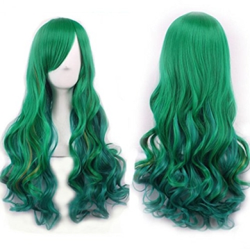 Gradient Green Long Curly Wig for Women - Fluffy & Natural Look for Cosplay