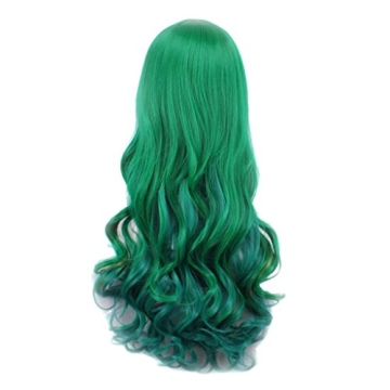 Natural Gradient Green Long Curly Wig for Cosplay Parties