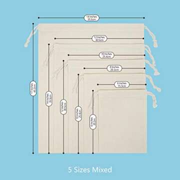 TOPDesign Reusable Produce Bags, Muslin Bags with Drawstrings for Shopping & Storage, 100% Natural Cotton Bags, Washable, Biodegradable, Food Safe