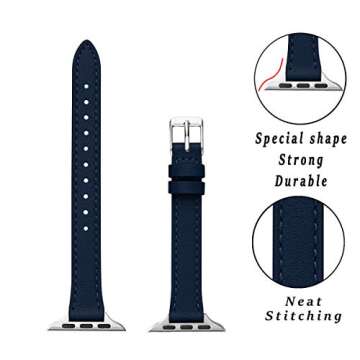 STIROLL Slim Leather Bands Compatible with Apple Watch Band 38mm 40mm 41mm 42mm(Series 10), Top Grai...