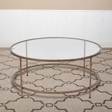 Flash Furniture Astoria Collection Round Coffee Table - Modern Clear Glass Coffee Table - Brushed Go...