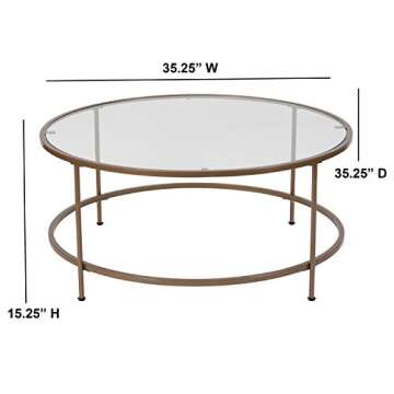 Flash Furniture Astoria Collection Round Coffee Table - Modern Clear Glass Coffee Table - Brushed Gold Frame
