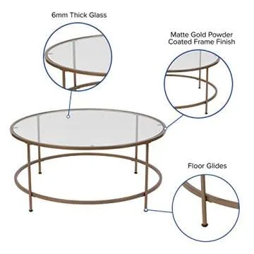 Astoria Round Coffee Table - Modern Glass Top & Gold Frame