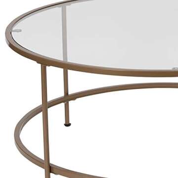 Flash Furniture Astoria Collection Round Coffee Table - Modern Clear Glass Coffee Table - Brushed Gold Frame