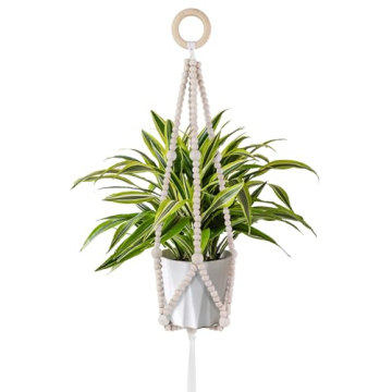 Hotfiary Wood Bead Garland Plant Hanger - Boho Chic Indoor/Outdoor Decor