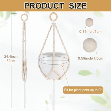 Hotfiary Bohemian Wood Bead Plant Hanger for Any Space