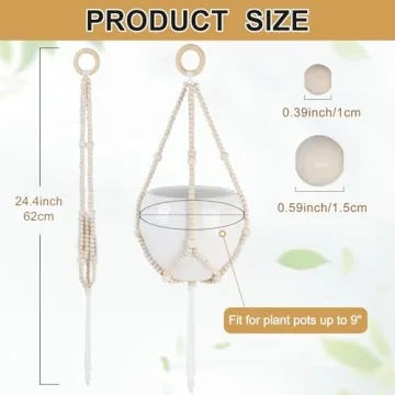 Hotfiary Bohemian Wood Bead Plant Hanger for Any Space