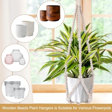 Hotfiary Bohemian Wood Bead Plant Hanger for Any Space