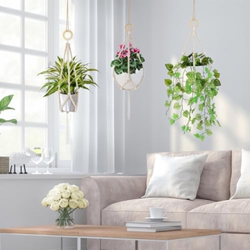 Hotfiary Bohemian Wood Bead Plant Hanger for Any Space