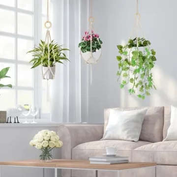 Hotfiary Bohemian Wood Bead Plant Hanger for Any Space