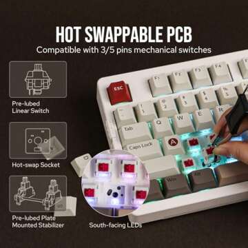 EPOMAKER EK98 Wireless Gaming Keyboard, Tri-Mode Bluetooth/2.4Ghz/USB-C Wired Mechanical Keyboard, Hot Swappable Creamy Keyboard, RGB Backlit Custom Keyboard (White, Mulan Switch)