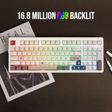 EPOMAKER EK98 Wireless Gaming Keyboard, Tri-Mode Bluetooth/2.4Ghz/USB-C Wired Mechanical Keyboard, Hot Swappable Creamy Keyboard, RGB Backlit Custom Keyboard (White, Mulan Switch)