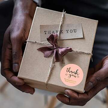 PMCDS2G 500pcs Thank You Stickers Pink Gold 1.5" in 1 Roll for Gift Décor Thank You Cards Small Business Handmade Crafts