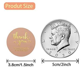 PMCDS2G 500pcs Thank You Stickers Pink Gold 1.5" in 1 Roll for Gift Décor Thank You Cards Small Business Handmade Crafts