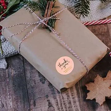 PMCDS2G 500pcs Thank You Stickers Pink Gold 1.5" in 1 Roll for Gift Décor Thank You Cards Small Business Handmade Crafts