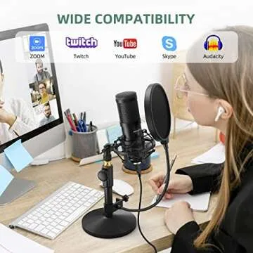 SUDOTACK USB Streaming Podcast PC Microphone, Professional 192kHz/24bit Studio Cardioid Condenser Mic Kit with Sound Card Shock Mount Pop Filter, for Skype Youtuber Karaoke Gaming Recording
