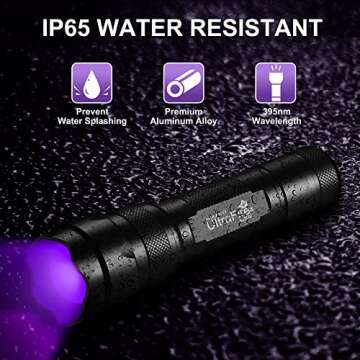 ULTRAFIRE UV Flashlight 395-405 nm Led Blacklight for Curing UV Glue, Leak Detector, Pet Urine Stain