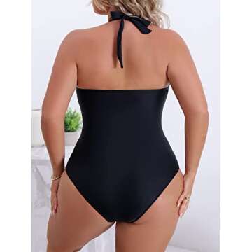 B2prity Women's Slimming One Piece Swimsuits Tummy Control Bathing Suit Halter Swimwear for Big Busted Curvy Woman A-Black