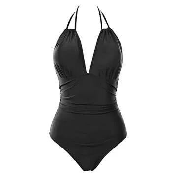 B2prity Women's Slimming One Piece Swimsuits Tummy Control Bathing Suit Halter Swimwear for Big Busted Curvy Woman A-Black