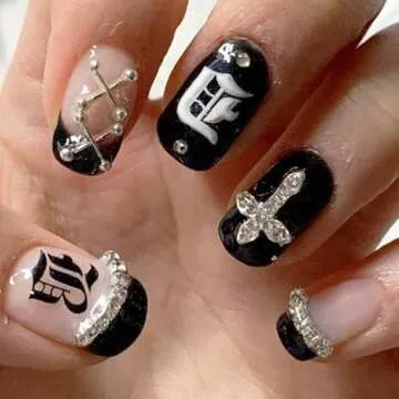 Eseres 40Pcs Cross Nail Charms Retro Crystal 3D Nail Charms for Nail Art Designs Metal Star Nail Art...