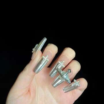 Eseres 40Pcs Cross Nail Charms Retro Crystal 3D Nail Charms for Nail Art Designs Metal Star Nail Art Rhinestones for Women Nail Ornaments