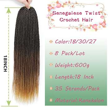 MOSINA Senegalese Twist Crochet Hair 8 Packs Ombre Crochet Hair For Black Women 18 Inch Pre Looped C...