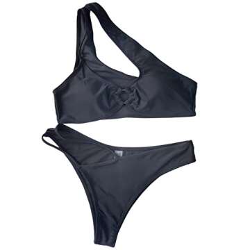 NaRHbrg Bikini Sets for Women's Casual One Shoulder Sexy Cutout Bikinis Padded Bathing Suit Sport Thong Brazilian Swimsuit Black