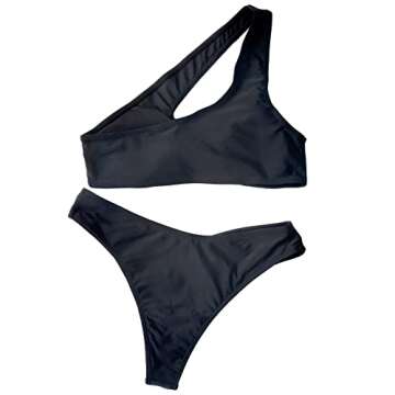 NaRHbrg Bikini Sets for Women's Casual One Shoulder Sexy Cutout Bikinis Padded Bathing Suit Sport Thong Brazilian Swimsuit Black