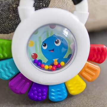 Baby Einstein Outstanding Opus The Octopus Sensory Rattle & Teether Multi-Use Toy, BPA Free & Chillable, 3 Months & up, Multicolored