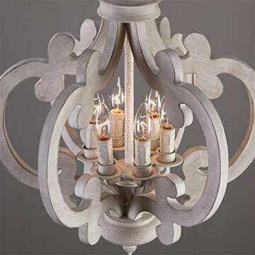 LOVEDIMA Rustic Vintage Iron Wooden Chandelier 6-Light Candle Hanging Ceiling Light in Distressed White