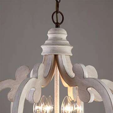 LOVEDIMA Rustic Vintage Iron Wooden Chandelier 6-Light Candle Hanging Ceiling Light in Distressed White