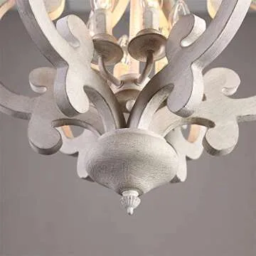 LOVEDIMA Rustic Vintage Iron Wooden Chandelier 6-Light Candle Hanging Ceiling Light in Distressed White