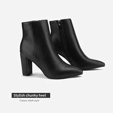 DREAM PAIRS Women's Chunky Heel Ankle Booties Pointed Toe Short Boots,Size 9,Black/Pu,SIANNA-1