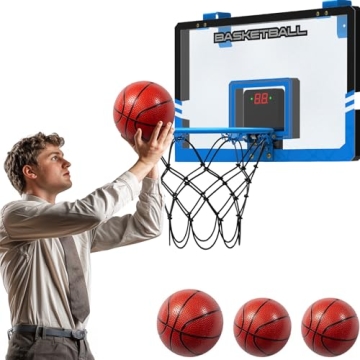 Geyiie XL Indoor Basketball Hoop 24"x16" with Electronic Scoreboard, 4 Balls, Over The Door, Birthda...