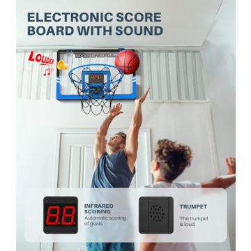 Geyiie XL Indoor Basketball Hoop 24"x16" with Electronic Scoreboard, 4 Balls, Over The Door, Birthday for Son Boyfriend Husband's Office & Co-Workers Indoor Play Holiday Entertainment