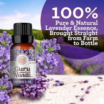 GuruNanda Lavender Essential Oil - 100% Pure, Natural & Undiluted Aromatherapy Oil for Diffusers, Ma...