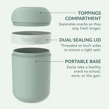 Bentgo Snack Cup - Reusable Snack Container with Leak-Proof Design, Toppings Compartment, and Dual-Sealing Lid, Portable & Lightweight for Work, Travel, Gym - Dishwasher Safe (Mint Green)