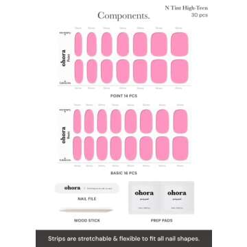 ohora Semi Cured Gel Nail Strips (N Tint High-Teen) - Pink, Works with Any UV/LED Nail Lamps, Salon-Quality, Easy to Apply & Remove - Valentine's Day Gel Nail Wraps, Stickers, Romantic Gift Ideas