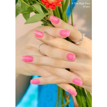 ohora Semi Cured Gel Nail Strips (N Tint High-Teen) - Pink, Works with Any UV/LED Nail Lamps, Salon-Quality, Easy to Apply & Remove - Valentine's Day Gel Nail Wraps, Stickers, Romantic Gift Ideas