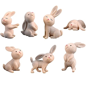 MAOMIA 7 Pcs Rabbit Figures for Kids Cake Toppers and Fairy Garden Decor