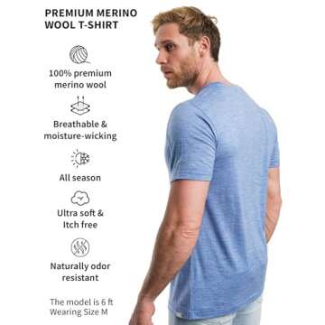 Merino.tech Merino Wool T-Shirt Mens - 100% Organic Merino Wool Undershirt Lightweight Base Layer (W...