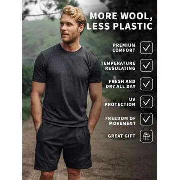 Merino.tech Merino Wool T-Shirt Mens - 100% Organic Merino Wool Undershirt Lightweight Base Layer (Woodland Grey Blue, Medium)