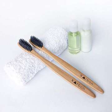 Karbon Charcoal Infused Bamboo Toothbrushes (5 Pack) W/Bamboo Toothpicks Soft Bristles Biodegradable BPA Free