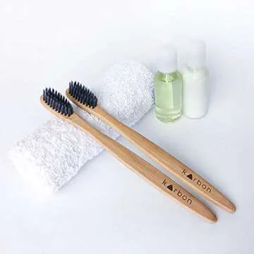 Karbon Charcoal Infused Bamboo Toothbrushes (5 Pack) W/Bamboo Toothpicks Soft Bristles Biodegradable BPA Free